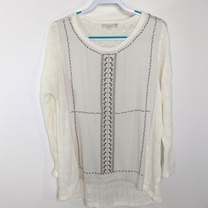 Womens L Boho Top Tunic High Low White